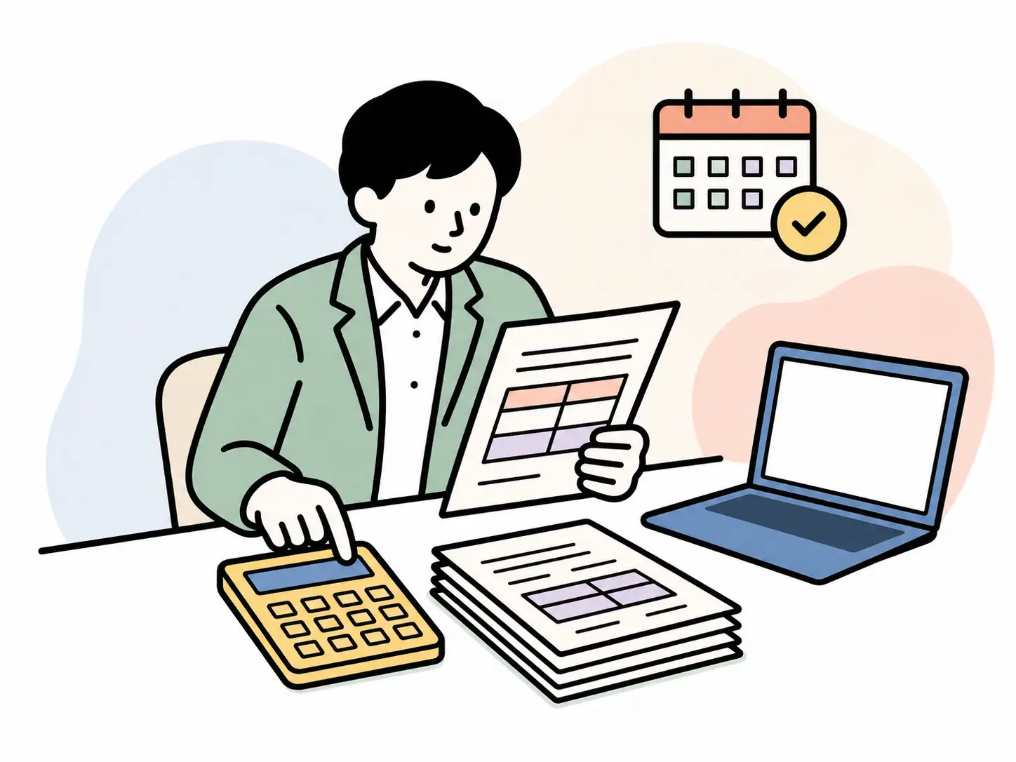 給与計算のため書類や勤怠を確認している様子